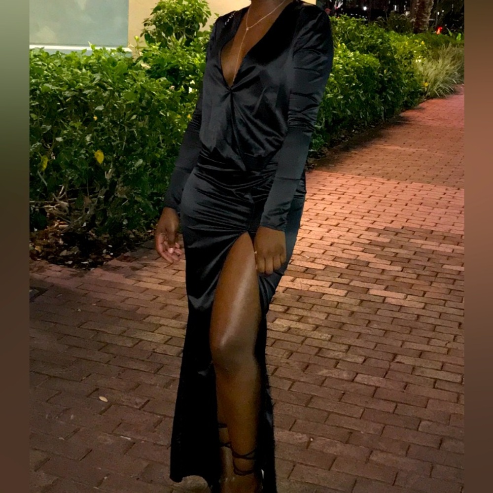 Black satin House of CB dress